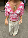 Scandivv bluse med striber - Pink/hvid