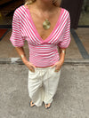 Scandivv bluse med striber - Pink/hvid