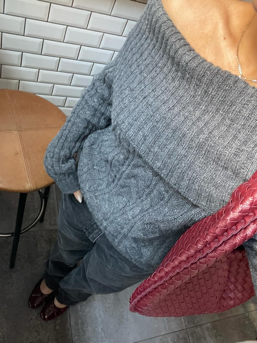 Theresa off-shoulder strik - Grå