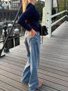 Alaia lavtaljet jeans med lyn detalje - Lys denim