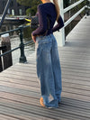 Alaia lavtaljet jeans med lyn detalje - Lys denim