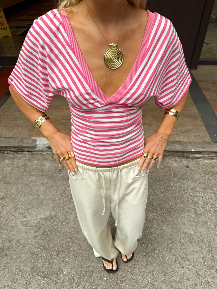 Scandivv bluse med striber - Pink/hvid(preorder will be send 14/4)