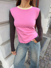 Ranaya bluse - Lyserød/brun/beige