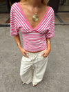 Scandivv bluse med striber - Pink/hvid