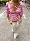 Scandivv bluse med striber - Pink/hvid