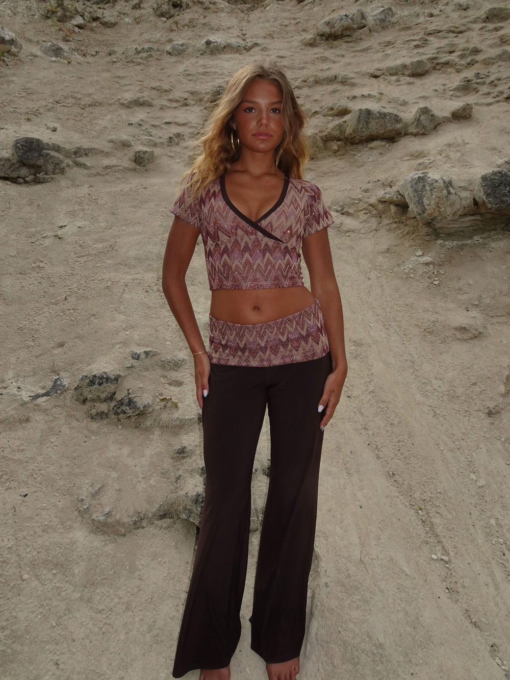 Cosima top med glimmer - Brun/beige/pink