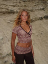 Cosima top med glimmer - Brun/beige/pink