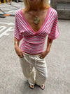 Scandivv bluse med striber - Pink/hvid