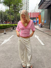 Scandivv bluse med striber - Pink/hvid