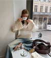 Manda stribet strik - Beige/hvid