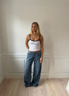 Gunhilda tank top med kant - Navy/hvid