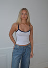 Gunhilda tank top med kant - Navy/hvid