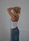 Gunhilda tank top med kant - Navy/hvid