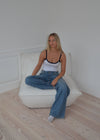 Gunhilda tank top med kant - Navy/hvid