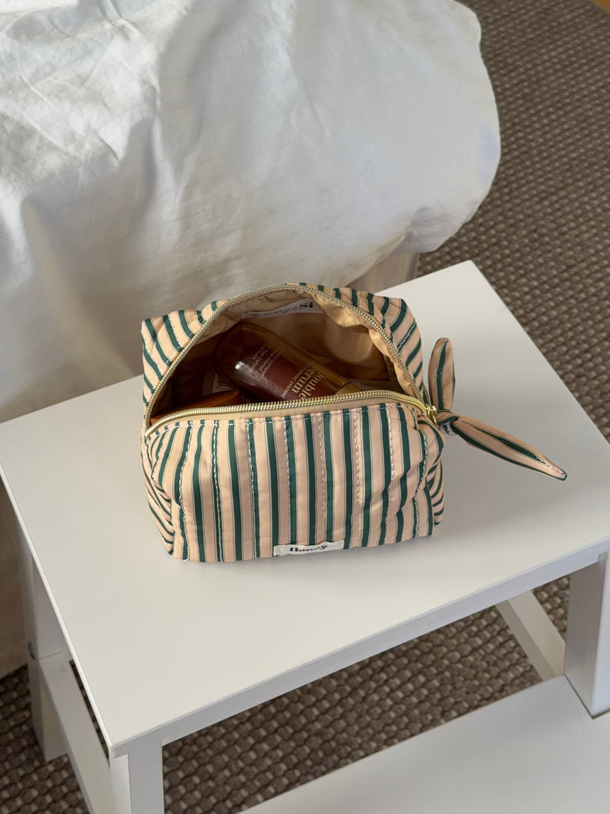 Honey lille toilettaske med striber - Beige/grøn