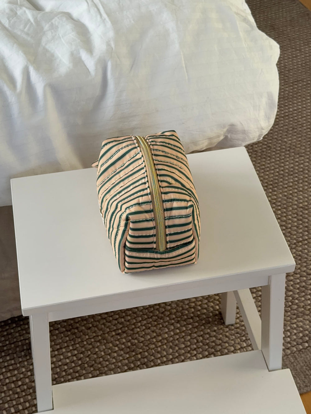 Honey lille toilettaske med striber - Beige/grøn