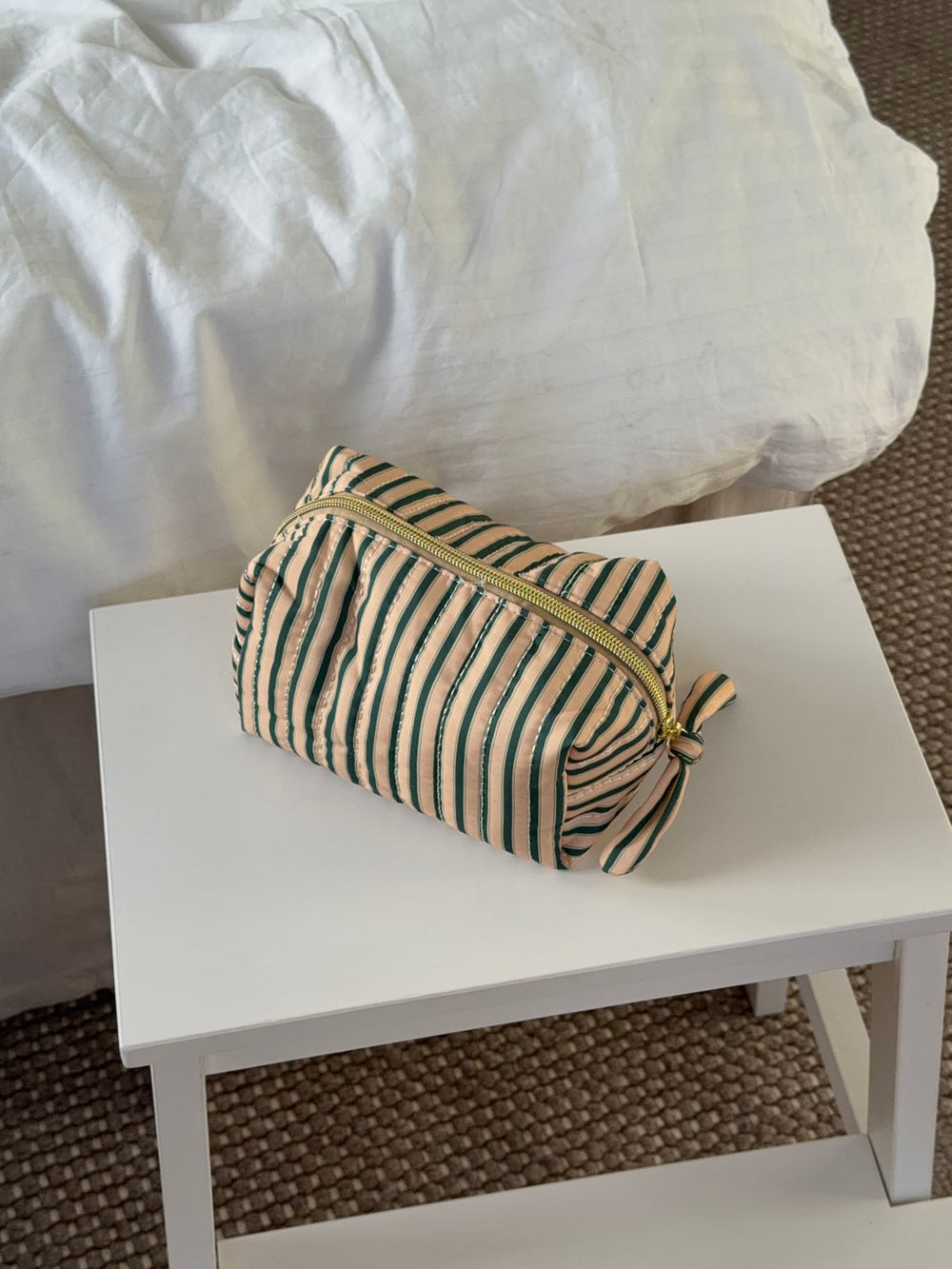 Honey lille toilettaske med striber - Beige/grøn