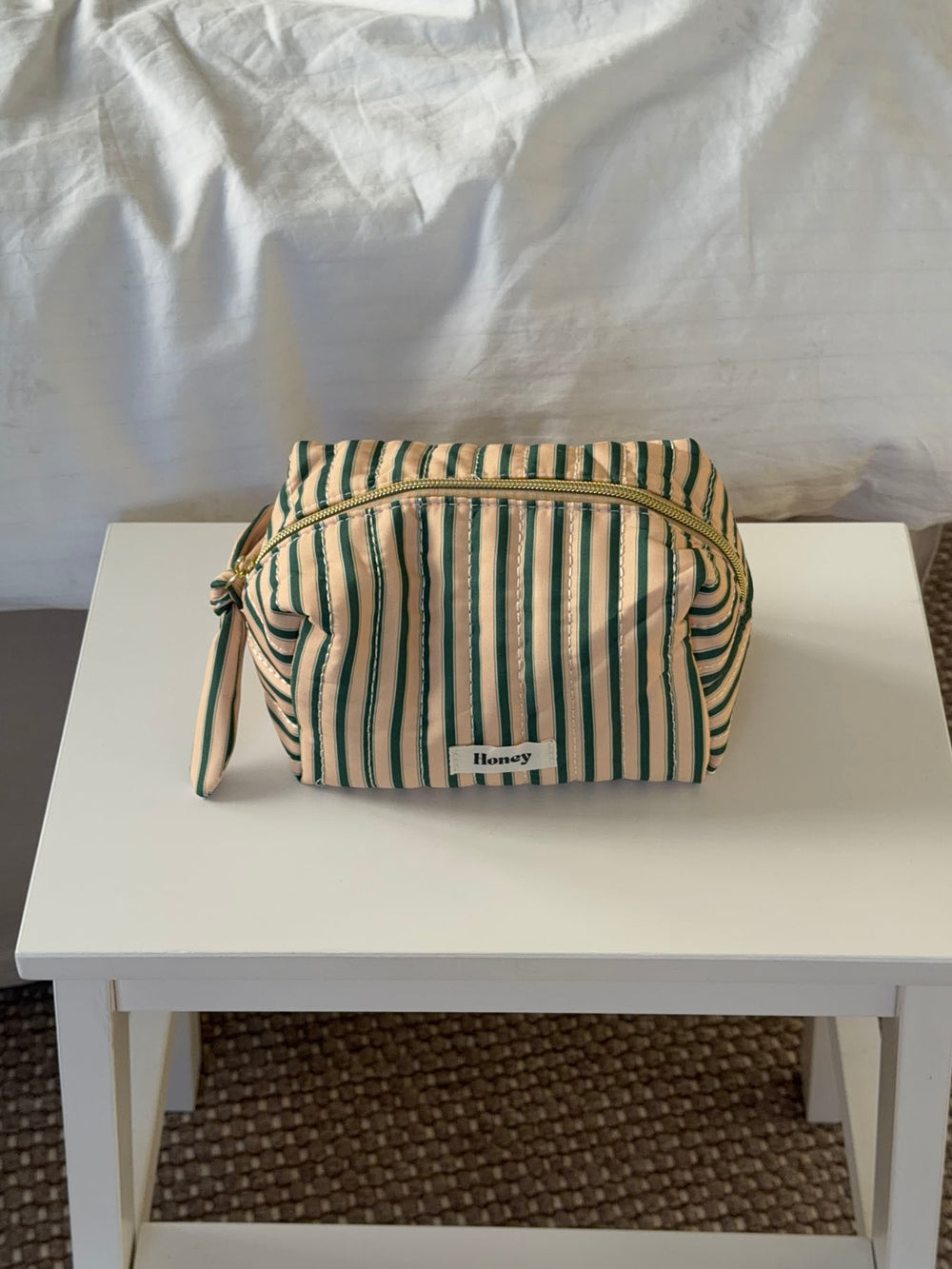 Honey lille toilettaske med striber - Beige/grøn