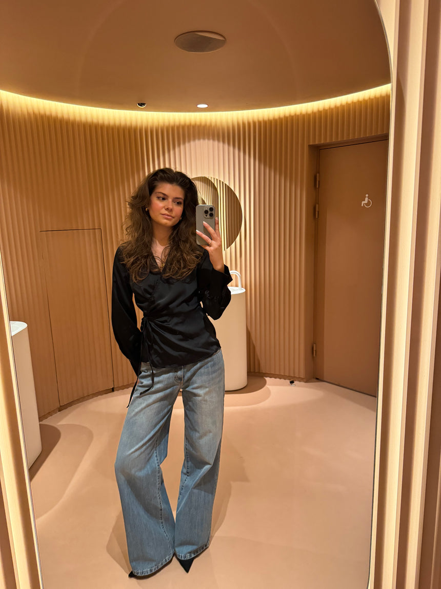 Carla satin binde bluse - Sort