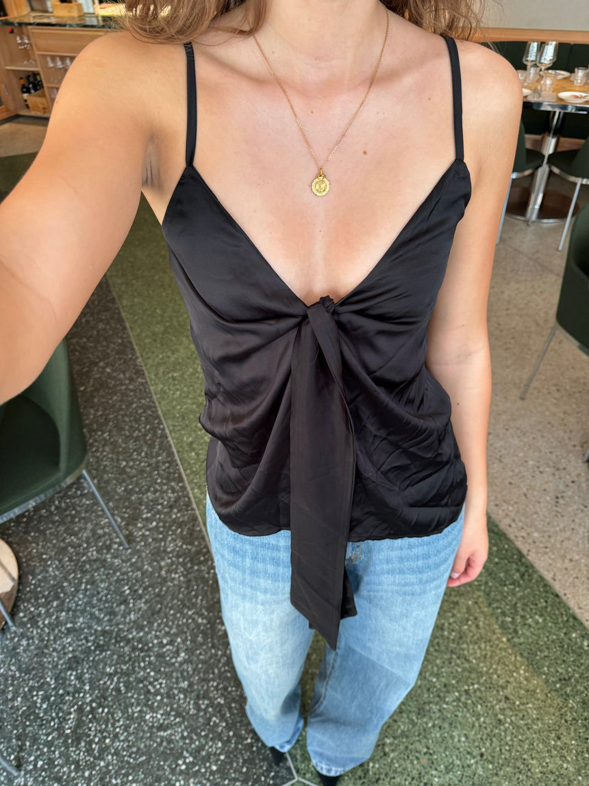 Blair satin binde top - Sort