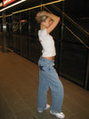 Star jeans med navy stjerner - lys denim