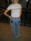 Star jeans med navy stjerner - lys denim