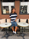 Sannie stribet t-shirt i let strik- Navy/hvid