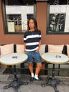 Sannie stribet t-shirt i let strik- Navy/hvid
