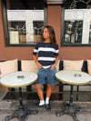 Sannie stribet t-shirt i let strik- Navy/hvid
