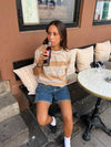 Sannie stribet t-shirt i let strik - Nude/beige