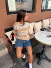 Sannie stribet t-shirt i let strik - Nude/beige