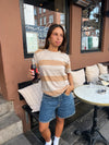 Sannie stribet t-shirt i let strik - Nude/beige