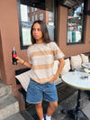Sannie stribet t-shirt i let strik - Nude/beige