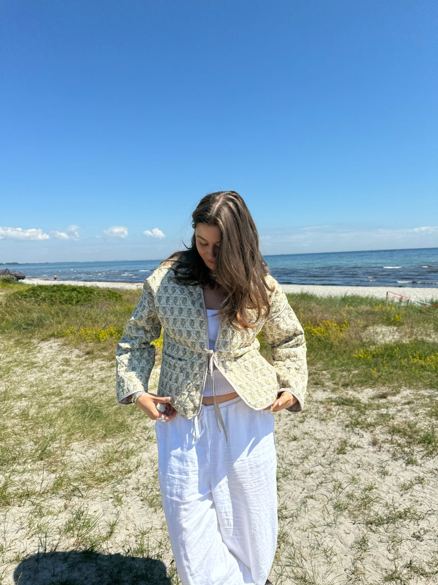 Alisa mønstret quiltet jakke - Grøn/beige