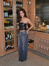 Izabella bandeau top i læder look - Sort