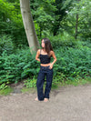 Calista jeans med print på baglomme - Mørk denim