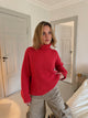 Valdamara oversized striktrøje med turtleneck - Rød