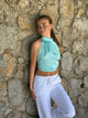 Frida halterneck top med åben ryg - Turquoise