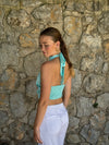 Frida halterneck top med åben ryg - Turquoise
