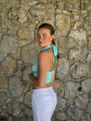 Frida halterneck top med åben ryg - Turquoise