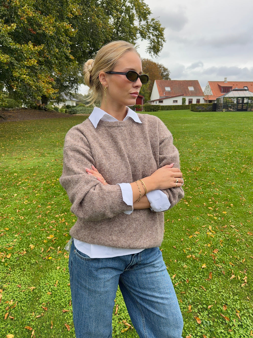 Orla strikbluse - Taupe