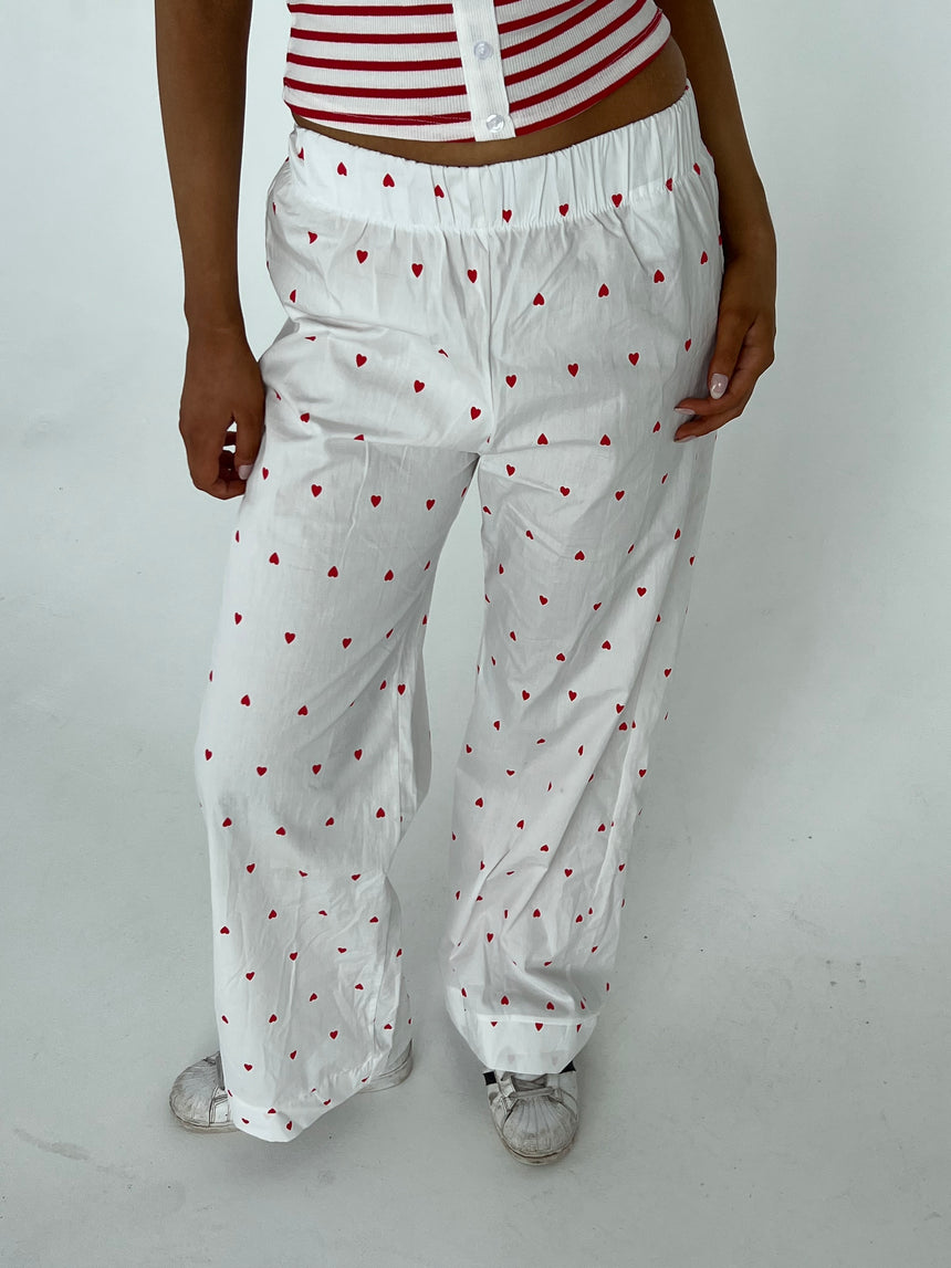 Ane pyjamas bukser med hjerter - Hvid