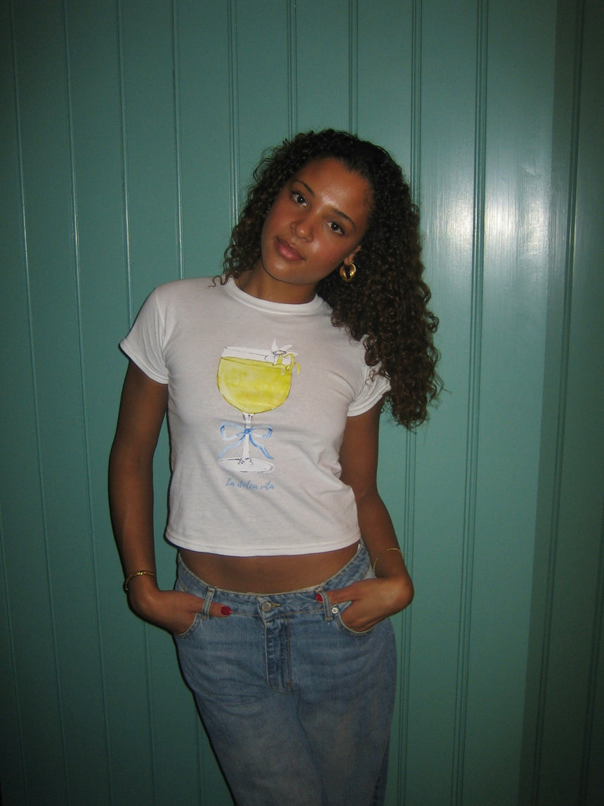 "La dolca vita" baby tee - Hvid