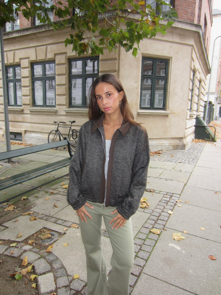 Ana herringbone bomberjakke - Brun