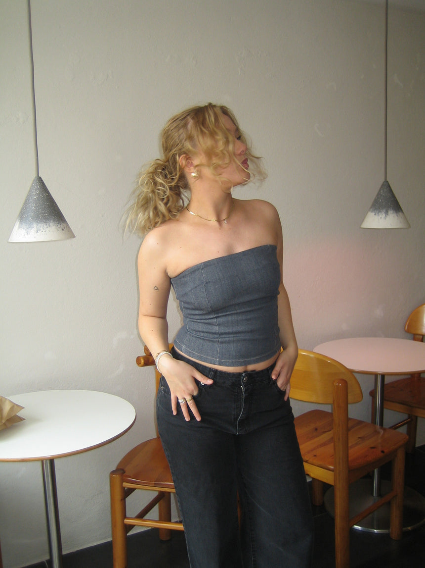 Malina denim top - Mørkegrå