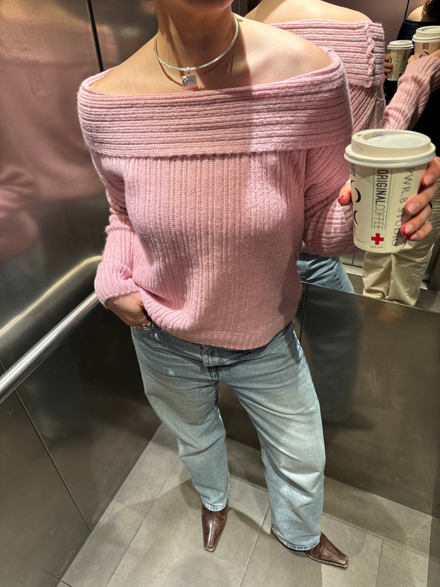 Elinor off shoulder strik - Lyserød