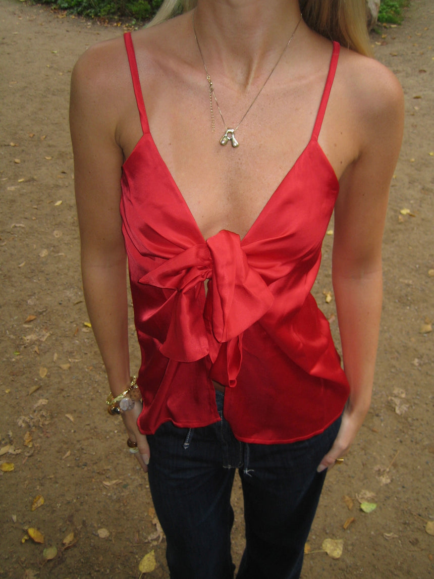 Blair satin binde top - Rød