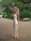 Charline satin kjole - Hvid/orange