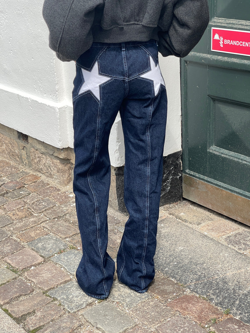 Star jeans med hvide stjerner - Mørk denim