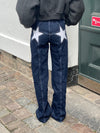 Star jeans med hvide stjerner - Mørk denim